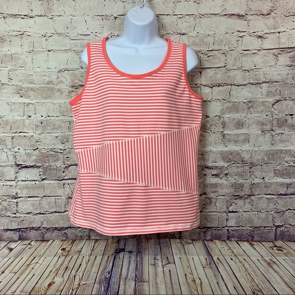 Denim & Company Active Coral Striped Tank Top - Picture 1 of 8